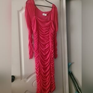ASOS pink Ruched Bodycon Midi Dress Size 12